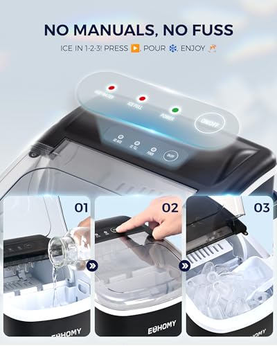 Image of EUHOMY Countertop Ice Maker Machine with Handle, 26.4lbs in 24Hrs, 9 Ice Cubes Ready in 6 Mins, Self-Cleaning Portable Ice Maker with Basket and Scoop, for Home /Kitchen /Camping /RV. (Black)