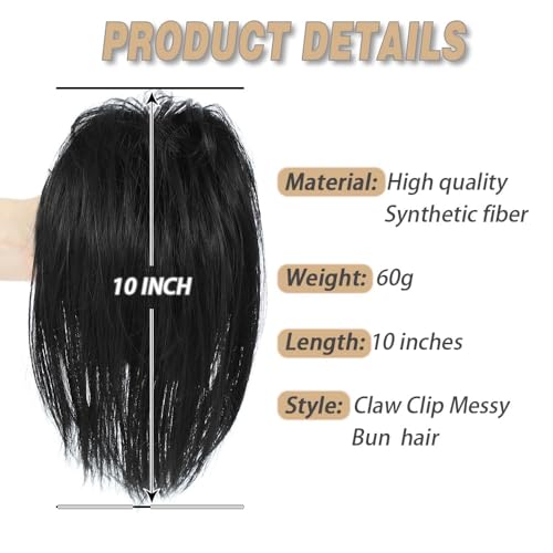 colorfulpanda Claw Clip Messy Bun Hair Extensions Black Color,Natural Straight Synthetic Hairpiece Short Ponytail Bun Chignons for Women Girls - Image 2