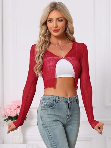 Image of Allegra K Bolero Shrug for Women's Sheer Mesh Tie Front Textured Crop Shrug for Evening Dresses