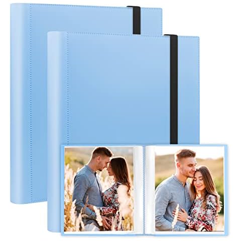 Photo Album 8x10 Hold 68 Photos, 8x10 Photo Album Book, 8x10 Photo Album for 8 x 10 Pictures, Artwork Portfolio Binder for 8x10 Photos, 10x8 Sheet Protector Folder for Photos, Children Artwork, 2 Blue Cover