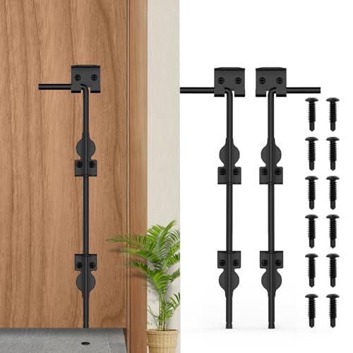 Image of 18 inch Cane Bolt Heavy-Duty Drop Rod for Gate, Heavy Duty Gate Latch for Wooden Fence Metal Gates, Vinyl Fence Gate Land Latch, Floor Latch for Fixing Door to The Ground, Black Coating, 2 Pack