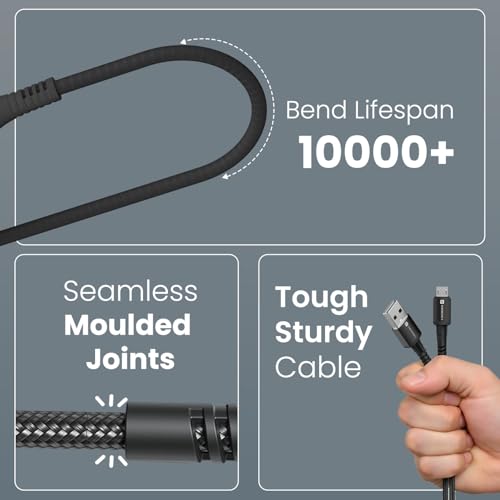 Image of Portronics Konnect X USB-A to Micro USB Fast Charging Cable With Max 3A Output,Fast Charging & Data Transfer, Nylon Braided, Aluminium Alloy Shell, 1M Length compatible with Micro usb Devices(Black)