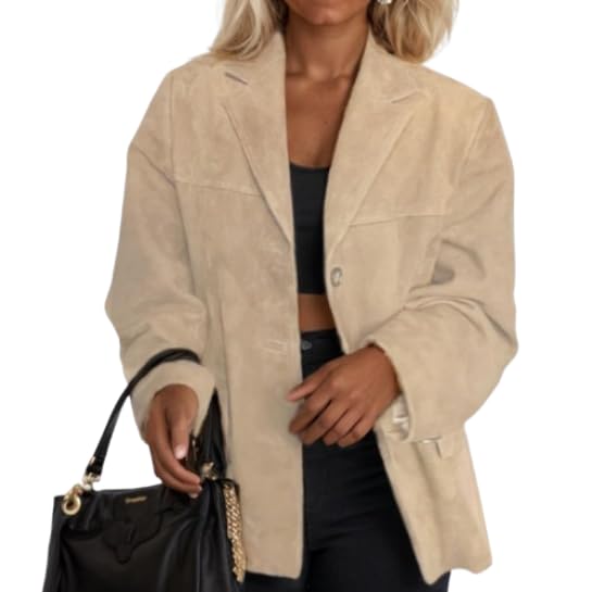 Blazer for Women Casual Faux Suede Long Sleeve Notched Lapel Jacket Suit Single Breasted Work Dressy Blazer Outerwear
