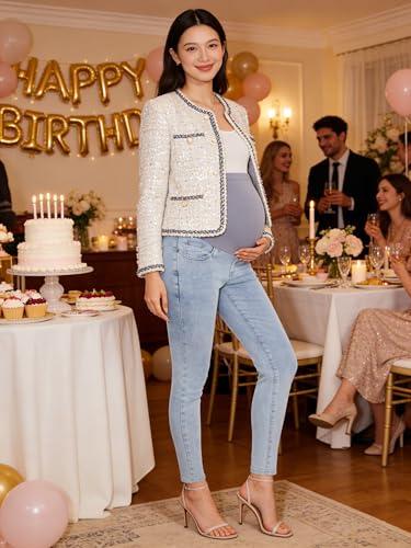 Image of PACBREEZE Women's Maternity Jeans Over Belly Skinny Stretchy Denim Pants Comfy Slim Pregnancy Pants