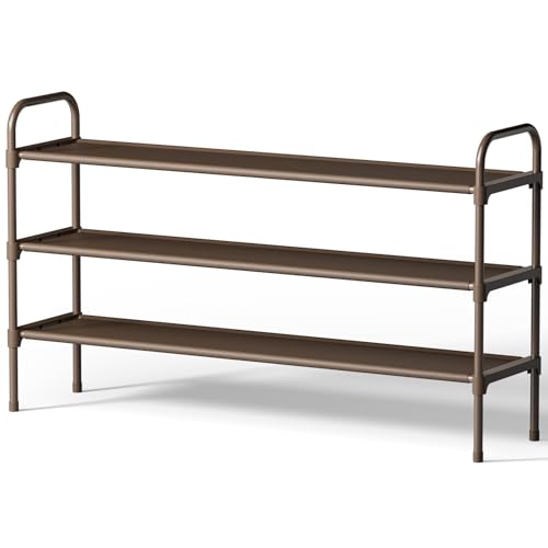 Image of Kitsure Shoe Rack, 39 inch Wide Extra-Long Shoe Organizer, 3-Tier, Brown | Closet, Front Door Entrance, Entryway, Stackable & Detachable Shelf, Closet Organizers and Storage