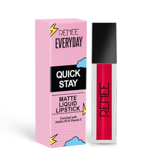 Image of RENEE Everyday Quick Stay Liquid Lipstick - Cherry Temptation, Matte Long Wear Lip Colour for Women, Lightweight Hydrating Non Drying Formula with Jojoba Oil and Vitamin E, Rich Colour Payoff, 1 ml