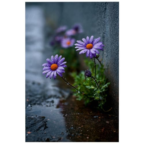 Poster mural sans cadre motif fleur violette 50x70 pour art mural moderne