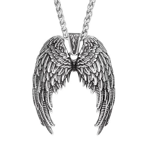 Collier pendentif ailes d'ange en acier pour hommes et femmes, look bohème et rock décontracté