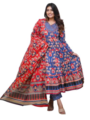 Image of Leriya Fashion Kurta Sets for Woman | Printed Jaipuri Ajrakh Kurta Set With Dupatta for Women | Kurti Set for Woman | Anarkali Suit for Women | Traditional Anarkali Salwar Suit for Party Outfits Kurtis