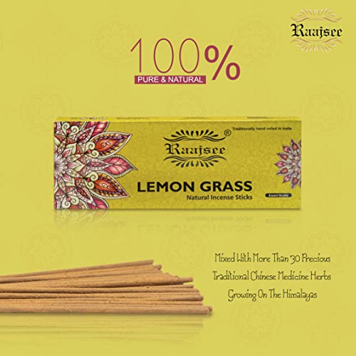raajsee Incense Sticks Lemon Grass 100 gm Pack-100% Pure Organic Insense Stick Natural Hand Rolled Free from Joss Sticks Chemicals-Perfect for Church