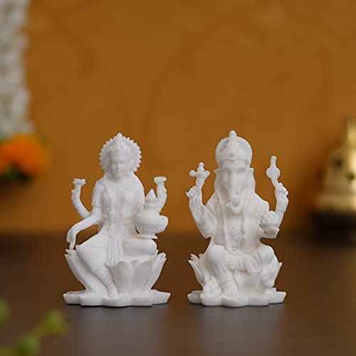 Image of eCraftIndia White Polyresin Lord Ganesha & Goddess Laxmi Statue