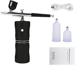 Kit Aerógrafo Compressor USB Recarregável Sem Fio Portátil Preto com Acessórios para Maquiagem, Nail Art, Artesanato Alto Padrão Great Home