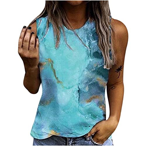 Tank Tops for Women Summer Crewneck Sleeveless Shirts Casual Trendy Floral Print Graphic Tees Comfy Basic Blouse Vests
