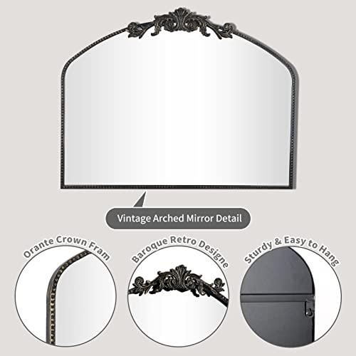 AIXI HOME Vintage Black Arched Mirror 40"X31", Antique Baroque Mantel Wall Mirror with Black Brush Gold Metal Ornate Frame for Entryway/Fireplace/Living Room/Hallway/Bathroom/Bedroom