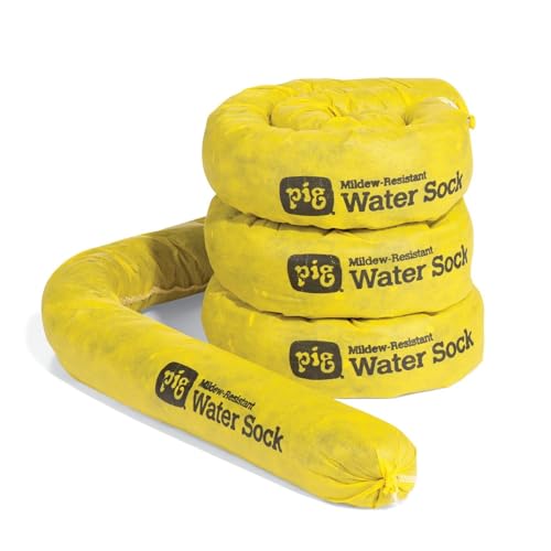 PIG Mildew-Resistant Absorbent Sock | Water Absorbing Snake | 3" W x 4' L | Absorbs up to 1 gal per Sock | 4 Count | PM50156