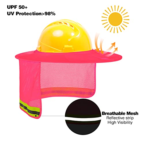 Image of Hard Hat Sun Shade, High Visibility Sun Visor Neck Shade with Reflective Strip, Full Brim, Man & Woman (Hard Hat Not Included), Pink, 2 Pack