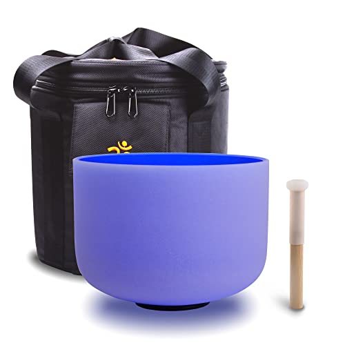FMTY 10inch Crystal Singing Bowl Indigo A Note 3rd Eye charka with soft carrying case and Singing Mindfulness, Yoga, Spiritual and Body Healing and Energy Cleansing