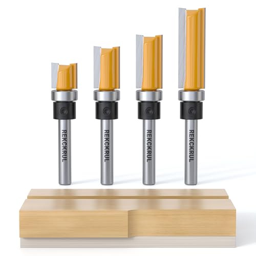 REKCKRUL 4Pcs Pattern Flush Trim Router Bits Set 1/4 Inch Shank Top Bearing
