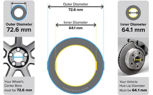 Image of STANCEMAGIC Hubcentric Rings (Pack of 4) - 64.1mm ID to 72.6mm OD - Silver Aluminum Hubrings - Only Fits 64.1mm Vehicle Hub and 72.6mm Wheel Centerbore - Compatible with Honda Acura
