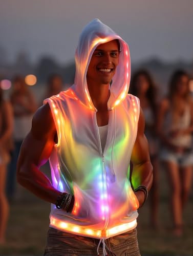 BUDYLILI Man Hooded Vest White Gym Shirts Muscle Cut Off T Shirt Bodybuilding Hoodies Christmas Tank Tops Night Club Show XL