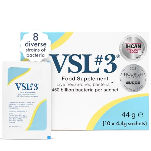 VSL#3 High-Concentration Probiotic Supplement (10 sachets) for Gut Health - 450 Billion Live Bacteria Across 8 Diverse Strains - Proven to Reach the Gut Alive & Trusted by NHS Healthcare Professionals