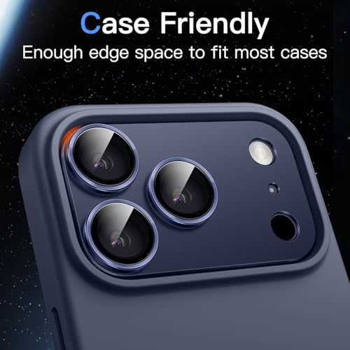 Image of JETech Camera Lens Protector for iPhone 17 Pro 6.3-Inch, Full Coverage 9H Tempered Glass Ring Cover, Matte Metal Plate, Case Friendly, 1-Pack (Deep Blue)