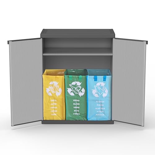 Adventa: Armadietto per Raccolta differenziata in resina di PVC e PP, 2 Ante, 1 Ripiano, Facile da Montare, Modular System, Resistente, Adatto ad ambienti Interni ed Esterni, 68L x 40P x 85H cm