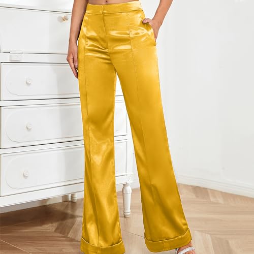 D&M Women's Dress Pants Wide Leg High Waist Flare Pants Work Pants Business Office Casual Lounge Pant Trousers with Pocket3