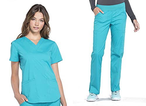 Haut médical 3 poches WW665 et pantalon droit stretch Cherokee bleu sarcelle