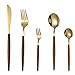 NTT Świąteczna zastawa obiadowa, złota portugalska zastawa stołowa stal nierdzewna zestaw sztućców imitacja drewna westernowy stek sztućce łyżka 16/24/20/30 szt. - złota 30 szt