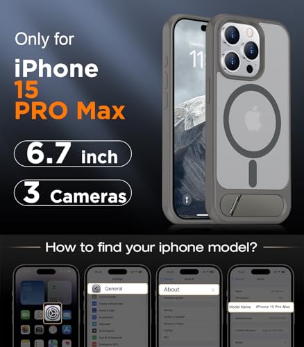 Image of Magnetic Compatible with iPhone 15 Pro Max Case, [Built-in Invisible Kickstand][Compatible with MagSafe] [Military Grade Shockproof] Slim Translucent Matte Phone Case for iPhone 15 Pro Max 6.7 inch
