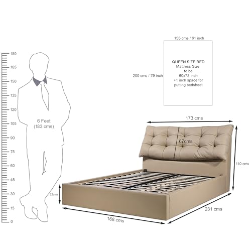 Image of The Attic Kona Queen Size Hydraulic Lift Storage Bed with Tufted Headboard Khakhi Beige