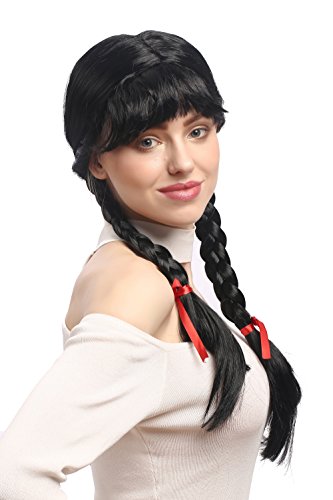 Parrucca Lunga Nera Con Trecce E Fascia Con Piume – Costume Indiano Squaw – Carnevale