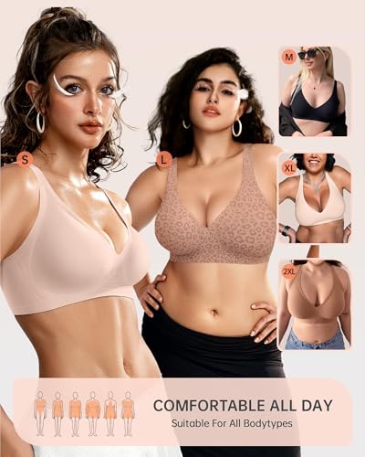 Image of OEAK Womens Deep V Bras Wireless Comfortable Bra Supportive No Underwire Bras Tshirt Push Up Bralettes Plunge Seamless Bra