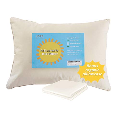 Lofe Toddler Pillow with Pillowcase - 13X18 100% Organic Cotton Baby Pillows