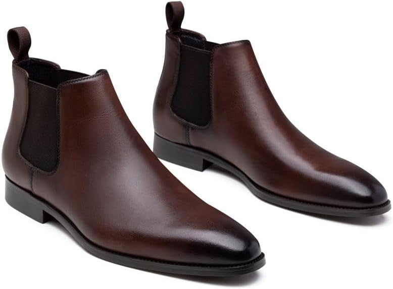 Jousen Chelsea Boots Men Polished Leather Dress Boots Stylish Classic Retro Slip On Boots for Men - Image 5