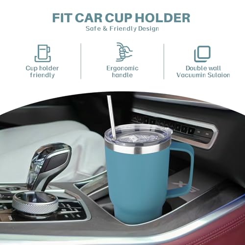 Image of 30 oz Tumbler with Handle, Stainless Steel Insulated Tumbler with Lid and Straw, Double Wall Vacuum Coffee Mug Tumbler, Insulated Coffee Thermal Cup for Cold and Hot (Maya Blue)