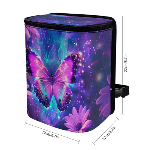 Image of KEIAHUAN Purple Butterfly Foldable Hanging Car Trash Can for SUV Truck Van Automotive Vehicle Garbage Cans Large Capacity Garbage Bin for Travel Camping Office