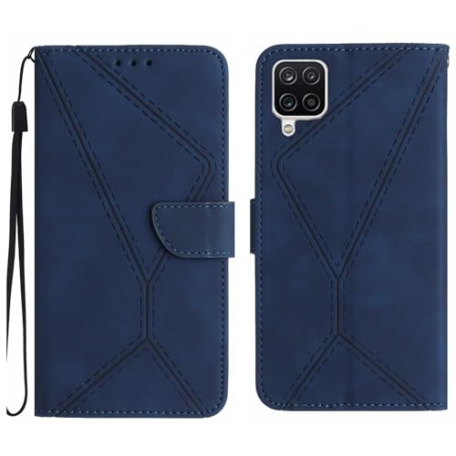 Compatible with Samsung Galaxy A12 4G Case,Compatible with Samsung Galaxy F12 4G / M12 4G Kickstand Flip Card Slot Magnetic Closure Phone Cover Blue