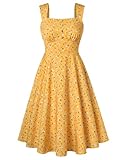 Belle Poque Vintage Dress for Women Midi Swing Fit and Flare Dress 2025 Summer Yellow Floral Sundress L