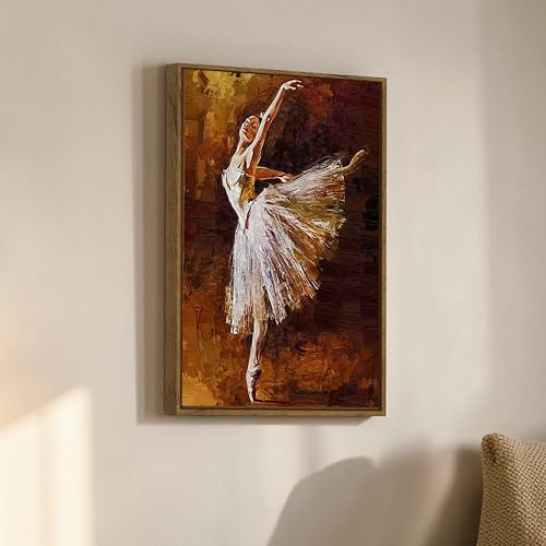 Image of Modern Abstract Ballerina Framed Canvas Painting For Living Room | Textured Impressionist Dancing Lady Wall Art For Livingroom Wall Decor, Home Decor, Bedroom, Hallway's, Office, Hotel - 43x58 cm