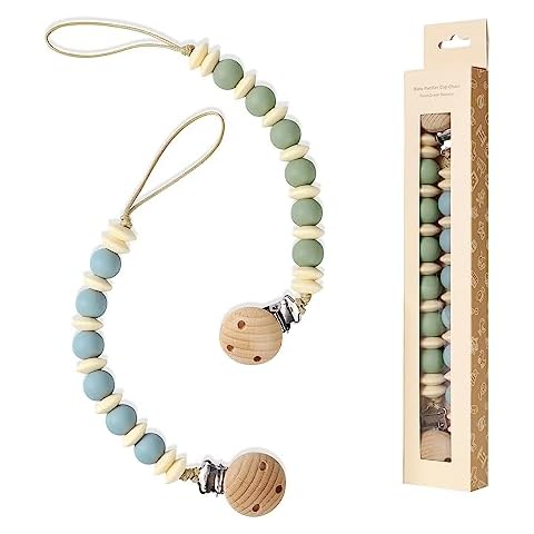 AULEGE Silicone Baby Pacifier Clip for Baby Girls, 2 Pack Pacifier Holders Clip for Binky & Teether BPA Free(Sage,Ether) Cover