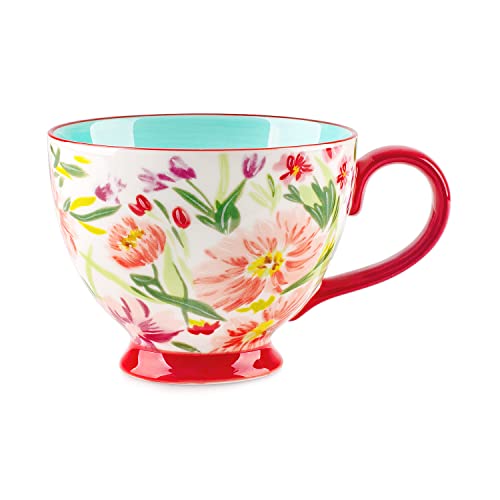 Tasses en céramique à motif floral peintes à la main 15 OZ, grandes tasses pour le lait, le café, le cappuccino, le thé, le cacao, les tasses de petit-déjeuner à l'avoine(Fleurs de gessan)