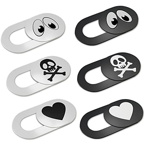 KARBOME Cache caméra Ordinateur Extra-Plat Blanc et Noir (Lot de 6) | pour Webcam PC Portable, Mac et Tablette | Yeux, Tête de Mort, Coeur | Set-A2 Cover