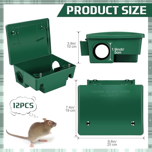 Image of Qualirey 12 Packs Rat Bait Stations Rodent Traps Outdoor Indoor, Green | Large Bait Boxes for Mice and Rats Mouse Traps Bulk, Lockable with Key, Keep Pets and Children Safe