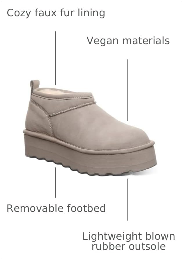 Image of BEARPAW Women's Retro Super Shorty Vegan Stone Size 10 | Women's Ankle Boot | Women's Slip On Boot | Comfortable Winter Boot