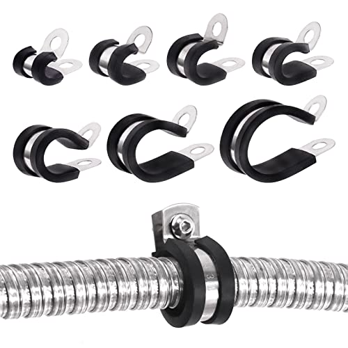 Glarks 26Pcs 5/16'' 304 Stainless Steel Cable Clamps, Rubber Cushioned Insulated Clamps Hose Clamps Loop Clamps Pipe Clamps Metal Clamps Set for Tube, Pipe or Wire Cord Installation