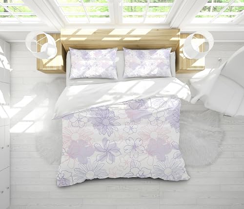 Parure de lit king size aux finitions soignées et lignes florales simples