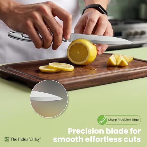 Image of The Indus Valley Stainless Steel Knife | Set of 5 with Wooden Stand | Chef, Bread, Chopper, Utility & Paring Knife Combo Set | Secure Grip Handle | Ideal for Choping, Cutting & Slicing