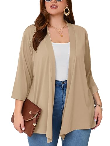 Image of AusLook Women's Plus Size Lightweight Open Front Cardigan 3 /4 Sleeve Cover Ups Shrugs Shawls and Wraps Kimono Jacket Coat